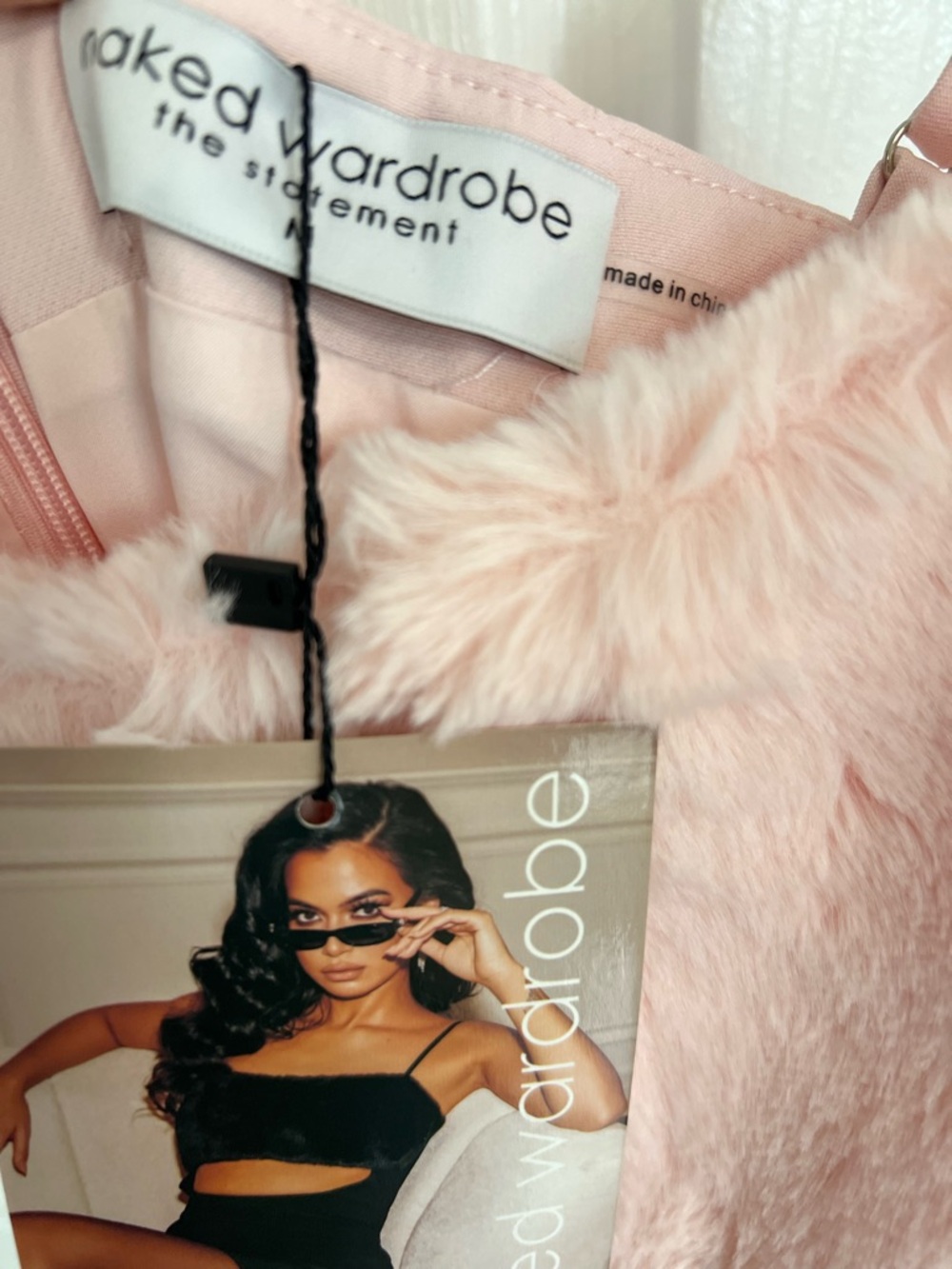 Naked Wardrobe Pink Faux Fur Cutout Mini Dress Bodycon Size MED NWT - Picture 6 of 8